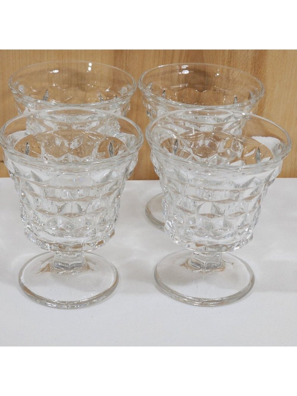 4 Fostoria American Footed Oyster Cocktail Sherbet Glasses 3.5" vintage cubist